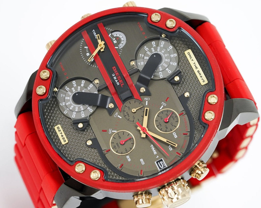  Shop Authentic Diesel Mr Daddy 2.0 Chronograph Grey Dial Red Rubber Strap Watch For Men - DZ7430 - Luxxuri