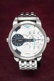  Shop Authentic Diesel Mini Daddy Dual Time Silver Dial Stainless Steel Watch For Men - DZ7305 - Luxxuri