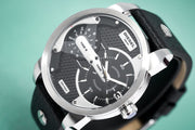  Shop Authentic Diesel Mini Daddy Black Silver Dial Black Leather Strap Watch For Men - DZ7307 - Luxxuri