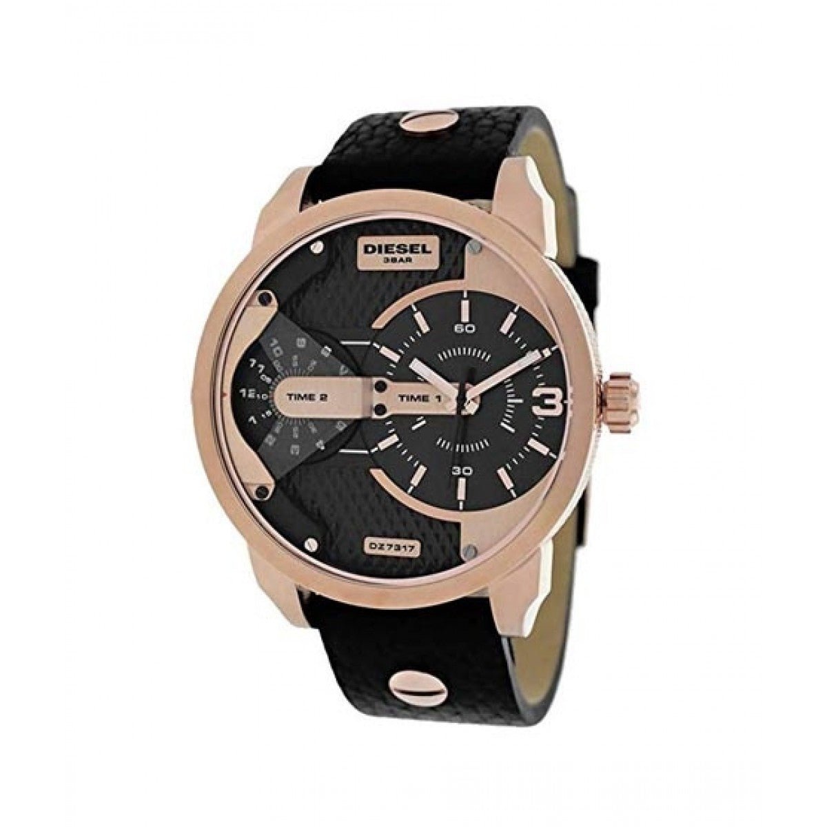  Shop Authentic Diesel Mini Daddy Dual Time Black & Gold Dial Black Leather Strap Watch For Men - DZ7317 - Luxxuri