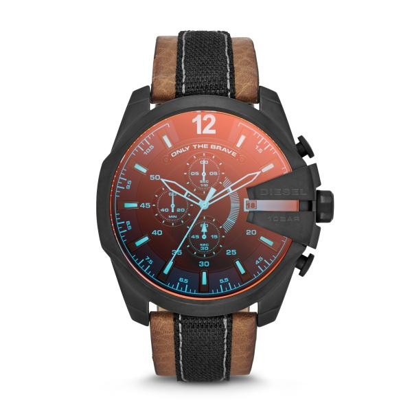  Shop Authentic Diesel Mega Chief Quartz Black Dial Two Tone Leather Strap Watch For Men - DZ4305 - Luxxuri