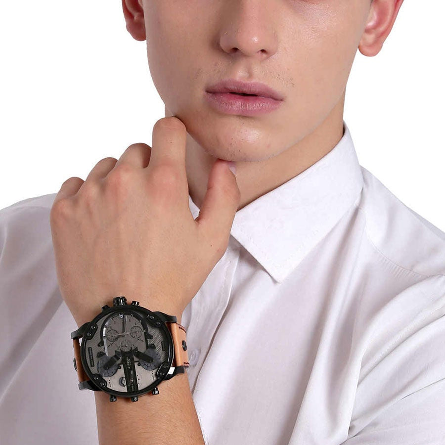 Shop Authentic Diesel Mr. Daddy 2.0 Chronograph Grey Dial Brown Leather Strap Watch For Men - DZ7406 - Luxxuri