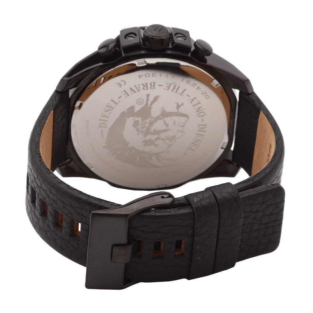  Shop Authentic Diesel Mega Chief Chronograph Black Dial Black Leather Strap Watch For Men - DZ4291 - Luxxuri