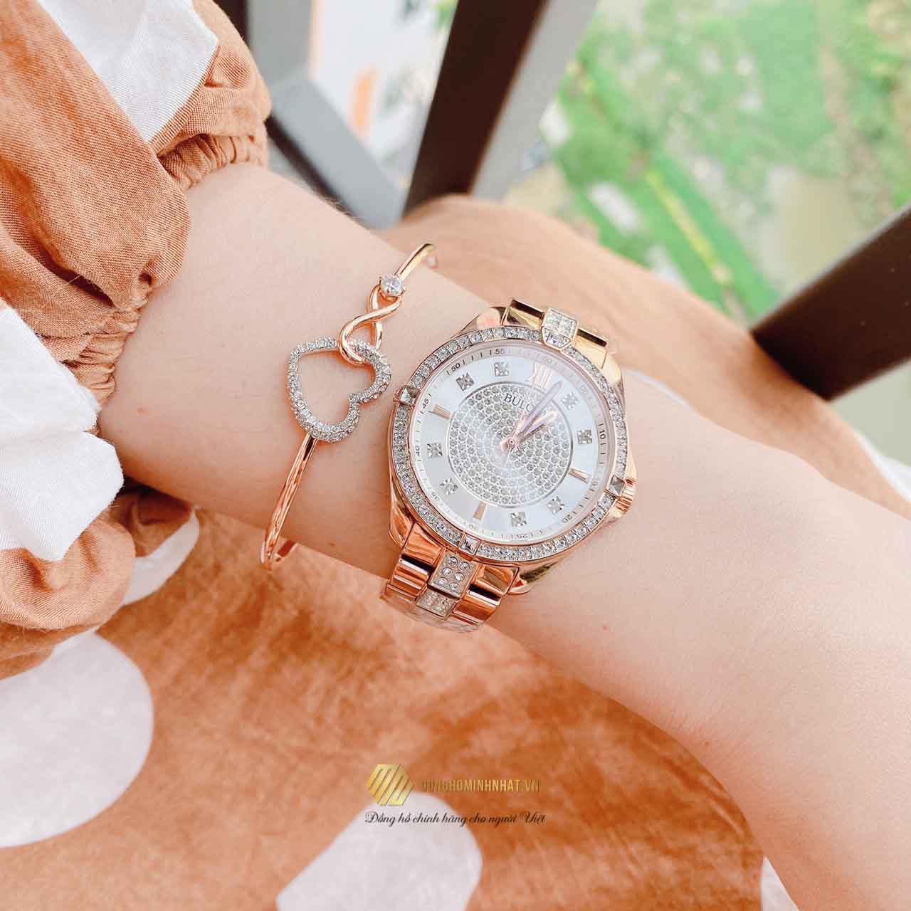  Shop Authentic Bulova Crystal Collection Silver Dial Rose Gold Steel Strap Watch for Women - 98L229 - Luxxuri