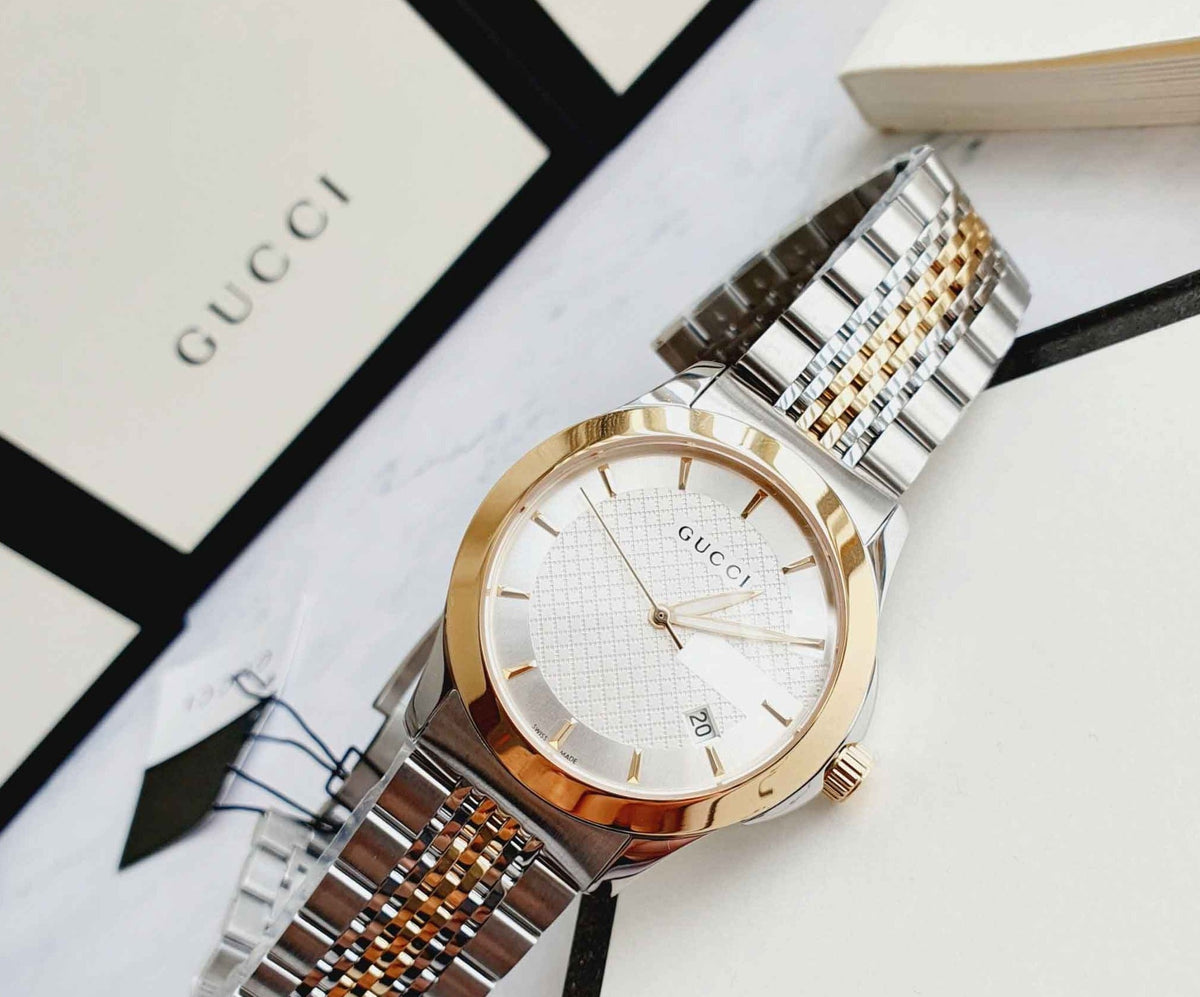  Shop Authentic Gucci G Timeless Silver Dial Two Tone Steel Strap Watch For Men - YA126409 - Luxxuri