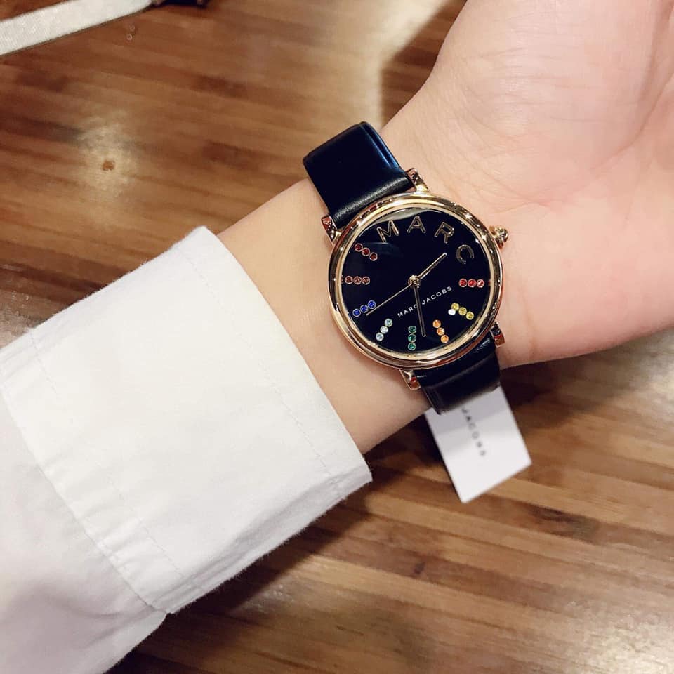  Shop Authentic Marc Jacobs Roxy Black Dial Black Leather Strap Watch for Women - MJ1592 - Luxxuri