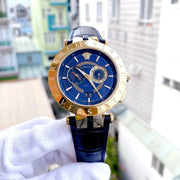  Shop Authentic Versace V-Race Multifunction Quartz Blue Dial Blue Leather Strap Watch For Men - VEBV00219 - Luxxuri