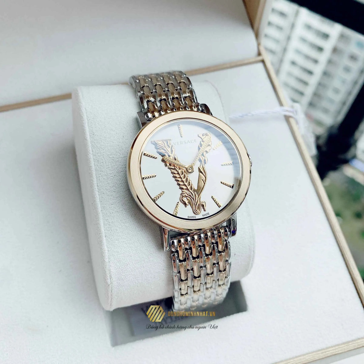  Shop Authentic Versace Virtus Quartz White Dial Two Tone Steel Strap Watch for Women - VEHC00719 - Luxxuri