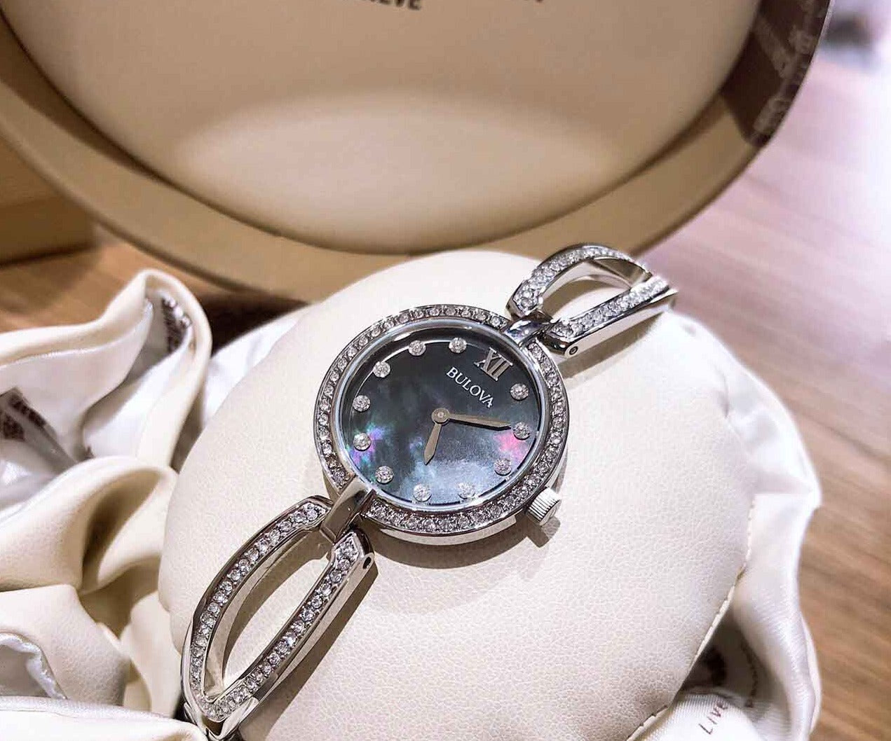  Shop Authentic Bulova Crystal Black Mother of Pearl Dial Silver Steel Strap Watch for Women - 96L224 - Luxxuri