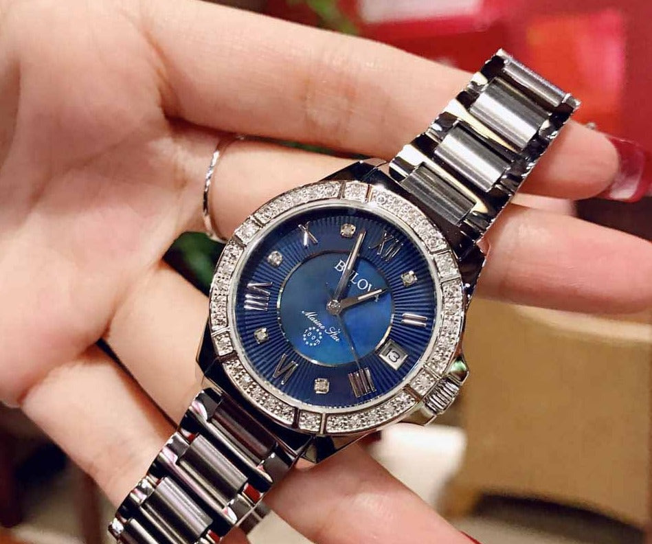 Shop Authentic Bulova Marine Star Blue Dial Silver Steel Strap Watch for Women - 96R215 - Luxxuri