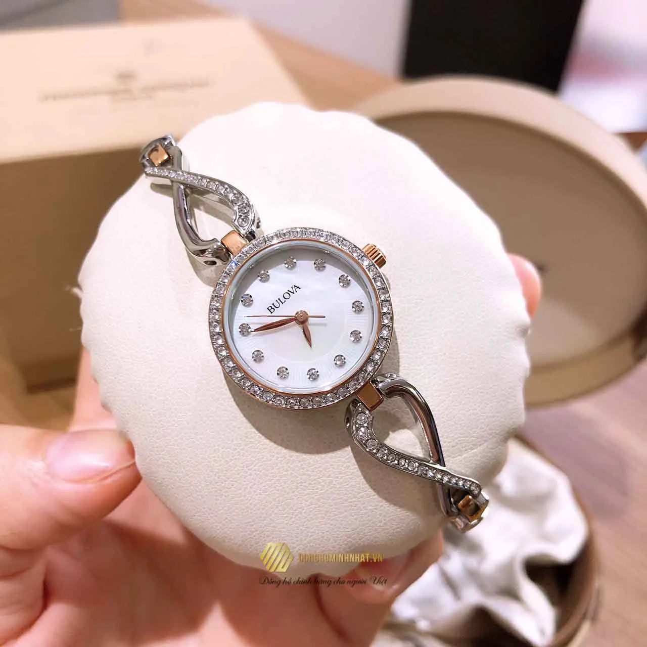  Shop Authentic Bulova Crystals Mother of Pearl Dial Two Tone Steel Strap Watch for Women - 98X108 - Luxxuri