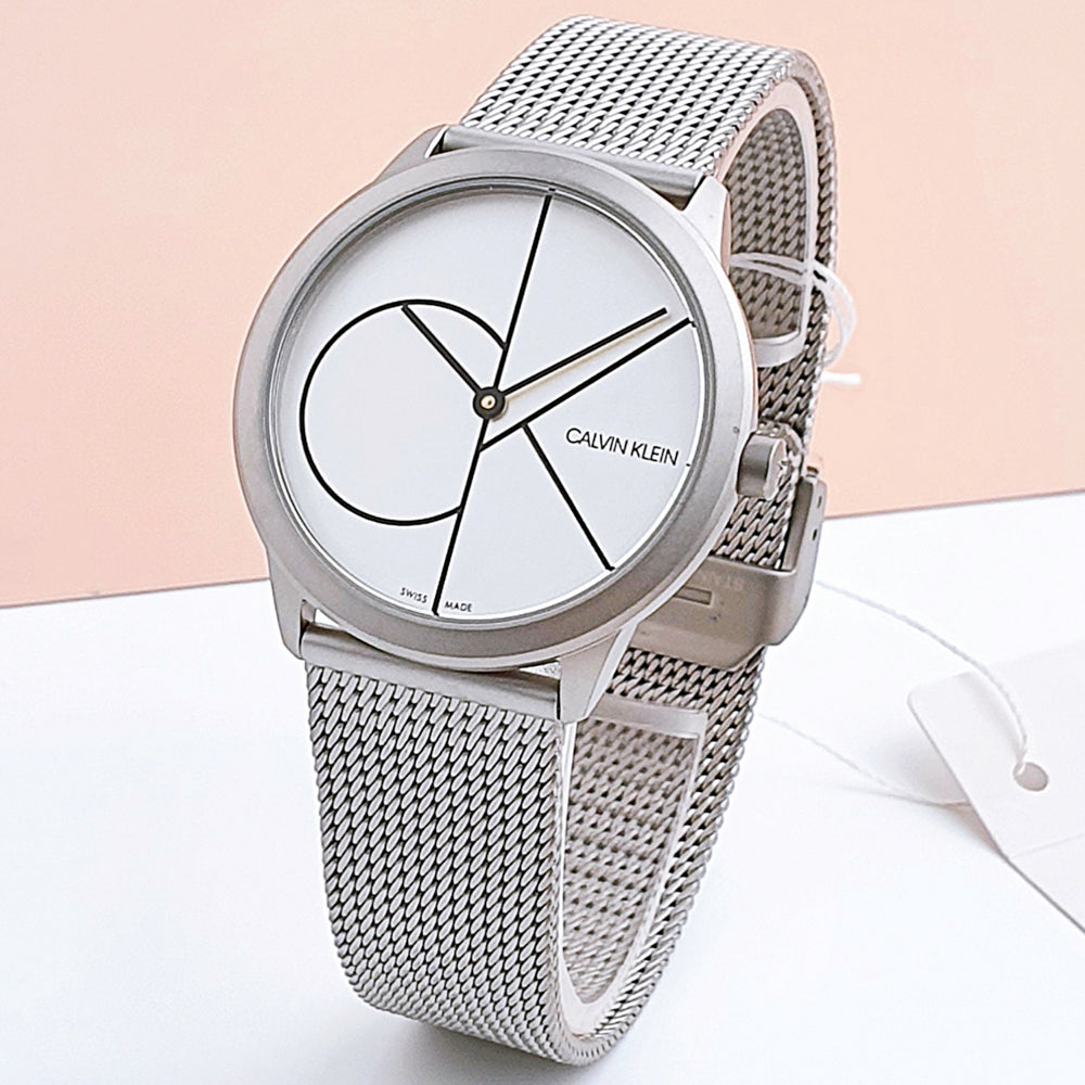  Shop Authentic Calvin Klein Minimal White Dial Silver Mesh Bracelet Watch for Women - K3M5215X - Luxxuri