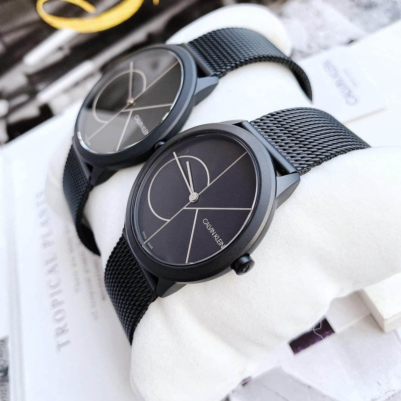 Shop Authentic Calvin Klein Minimal Black Dial Black Mesh Bracelet Watch for Women - K3M5245X - Luxxuri