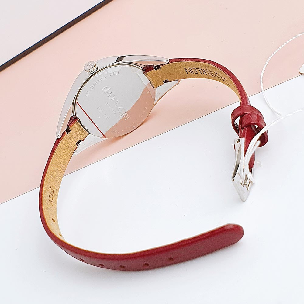  Shop Authentic Calvin Klein Rebel Blue Maroon Dial Maroon Leather Strap Watch for Women - K8P231UN - Luxxuri