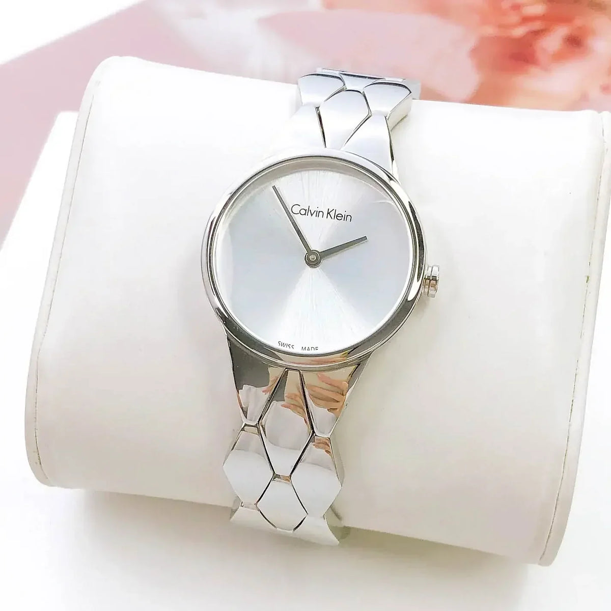  Shop Authentic Calvin Klein Snake Silver Dial Silver Steel Strap Watch For Women - K6E23146 - Luxxuri