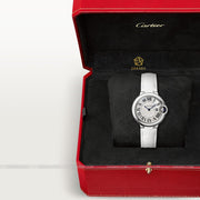  Shop Authentic Cartier Ballon Bleu De Cartier Silver Dial White Leather Strap Watch for Women - W6920086 - Luxxuri