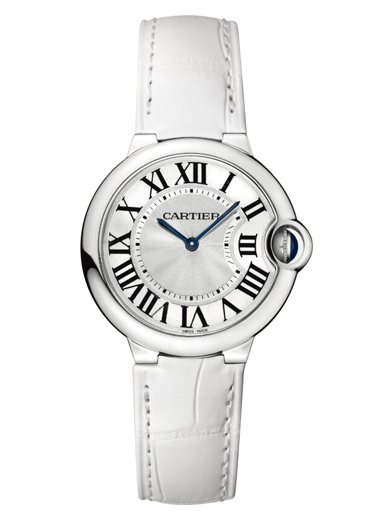  Shop Authentic Cartier Ballon Bleu de Cartier Silver Dial White Leather Strap Watch for Women - W6920087 - Luxxuri