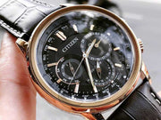  Shop Authentic Citizen Eco Drive Calendrier Black Dial Brown Leather StrapWatch For Men - BU2023-12E - Luxxuri