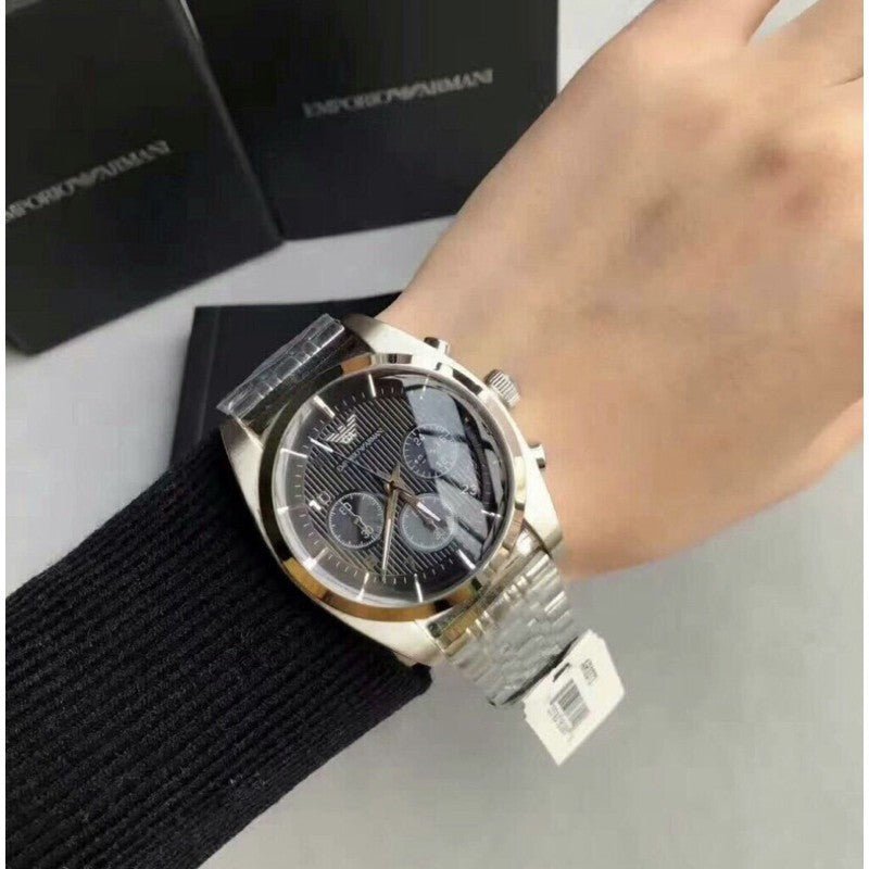  Shop Authentic Emporio Armani Franco Black Dial Silver Steel Strap Watch For Men - AR0373 - Luxxuri