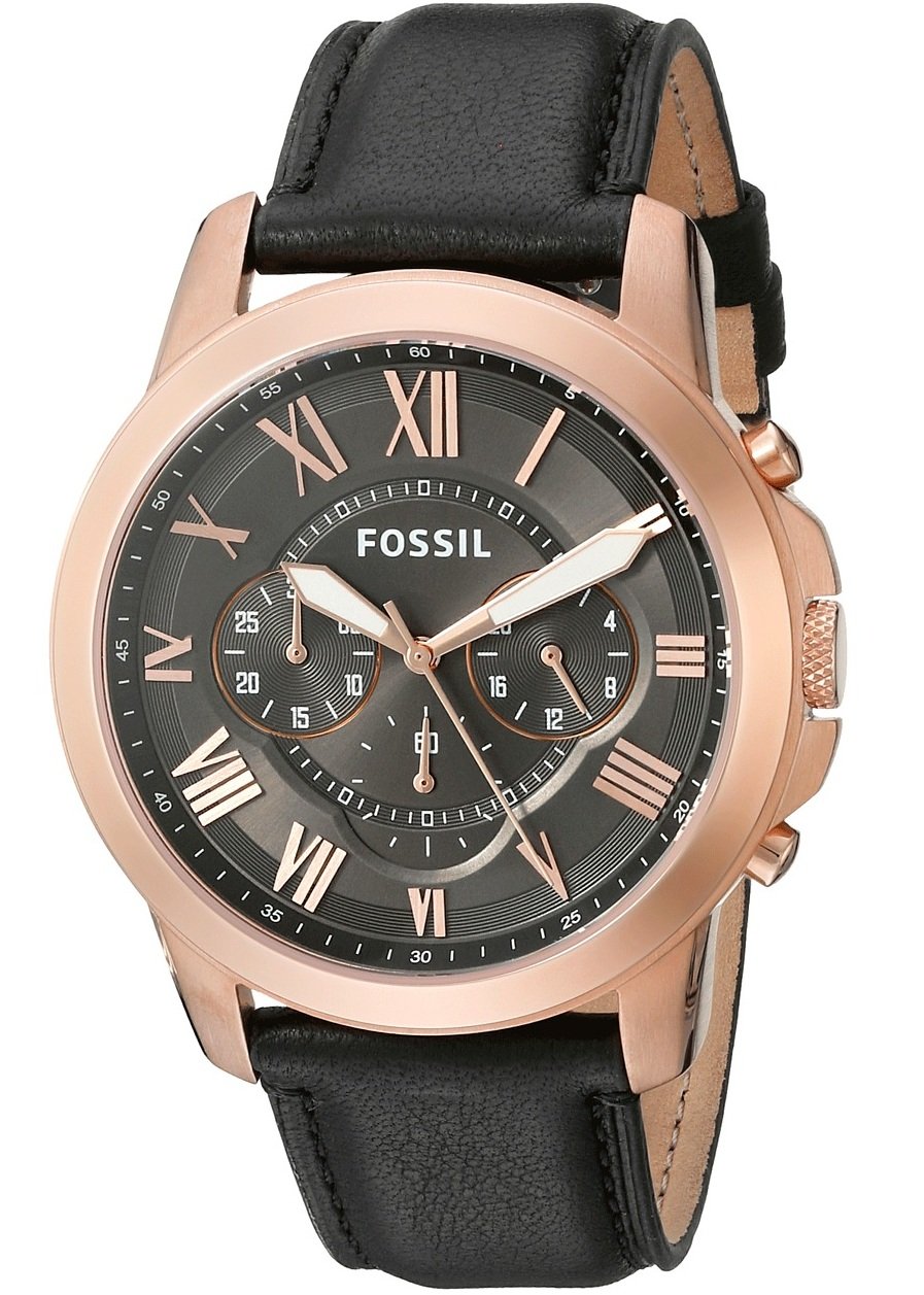  Shop Authentic Fossil Grant Chronograph Grey Dial Black Leather Strap Watch for Men - FS5085 - Luxxuri