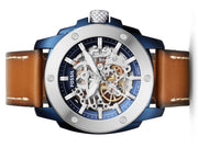 Shop Authentic Fossil Modern Machine Automatic Skeleton Silver Dial Brown Leather Strap Watch for Men - ME3135 - Luxxuri