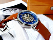  Shop Authentic Fossil Commuter Automatic Skeleton Blue Dial Brown Leather Strap Watch for Men - ME3159 - Luxxuri