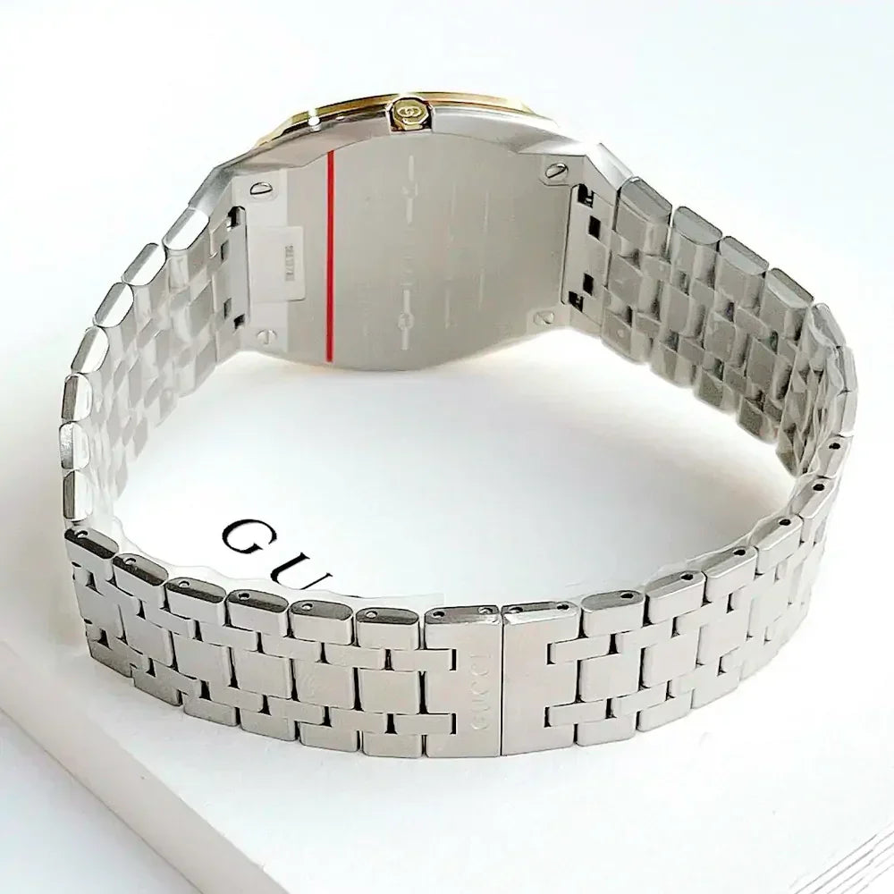  Shop Authentic Gucci 25H Quartz Gold Dial Silver Steel Strap Watch for Men - YA163405 - Luxxuri