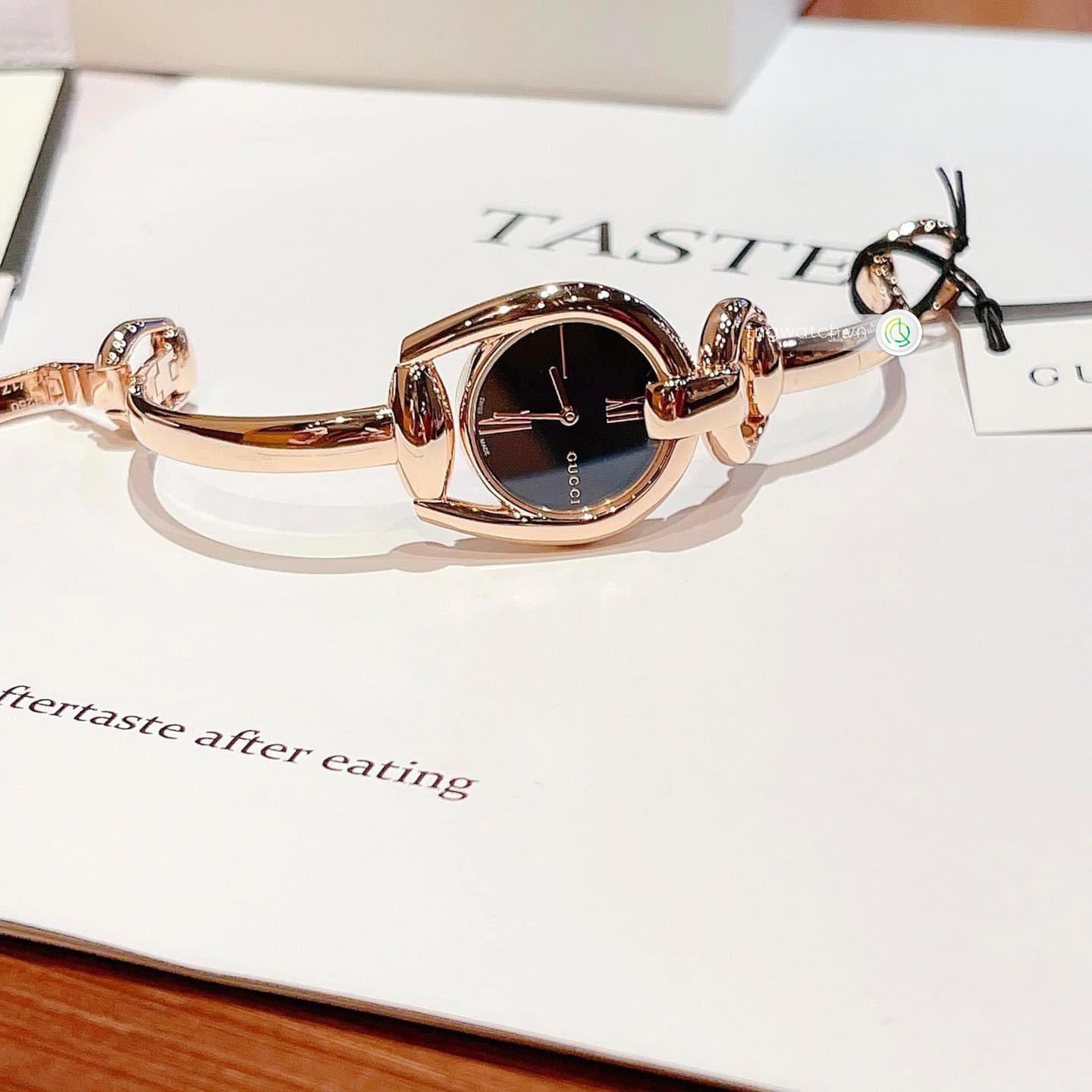  Shop Authentic Gucci Horsebit Collection Black Dial Rose Gold Steel Strap Watch For Women - YA139507 - Luxxuri