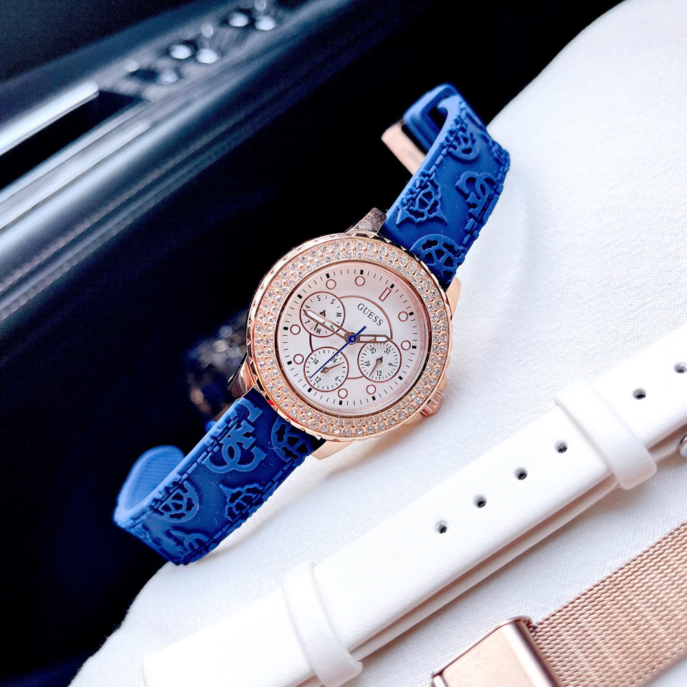  Shop Authentic Guess Crown Jewel Diamonds White Dial Blue Rubber Strap Watch for Women - GW0411L2 - Luxxuri