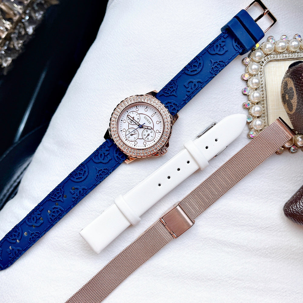  Shop Authentic Guess Crown Jewel Diamonds White Dial Blue Rubber Strap Watch for Women - GW0411L2 - Luxxuri
