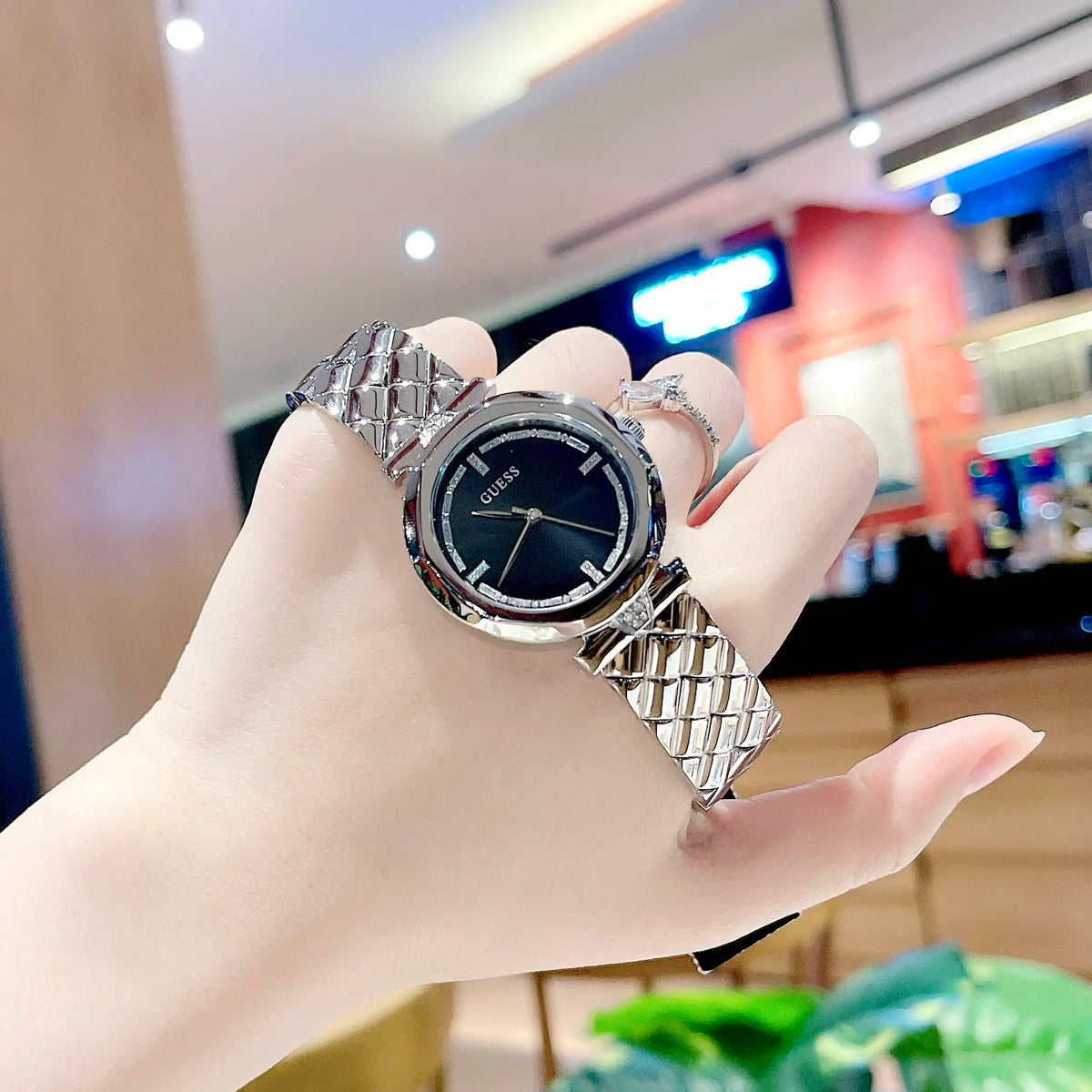  Shop Authentic Guess Rumour Quartz Black Dial Silver Steel Strap Watch For Women - GW0613L1 - Luxxuri
