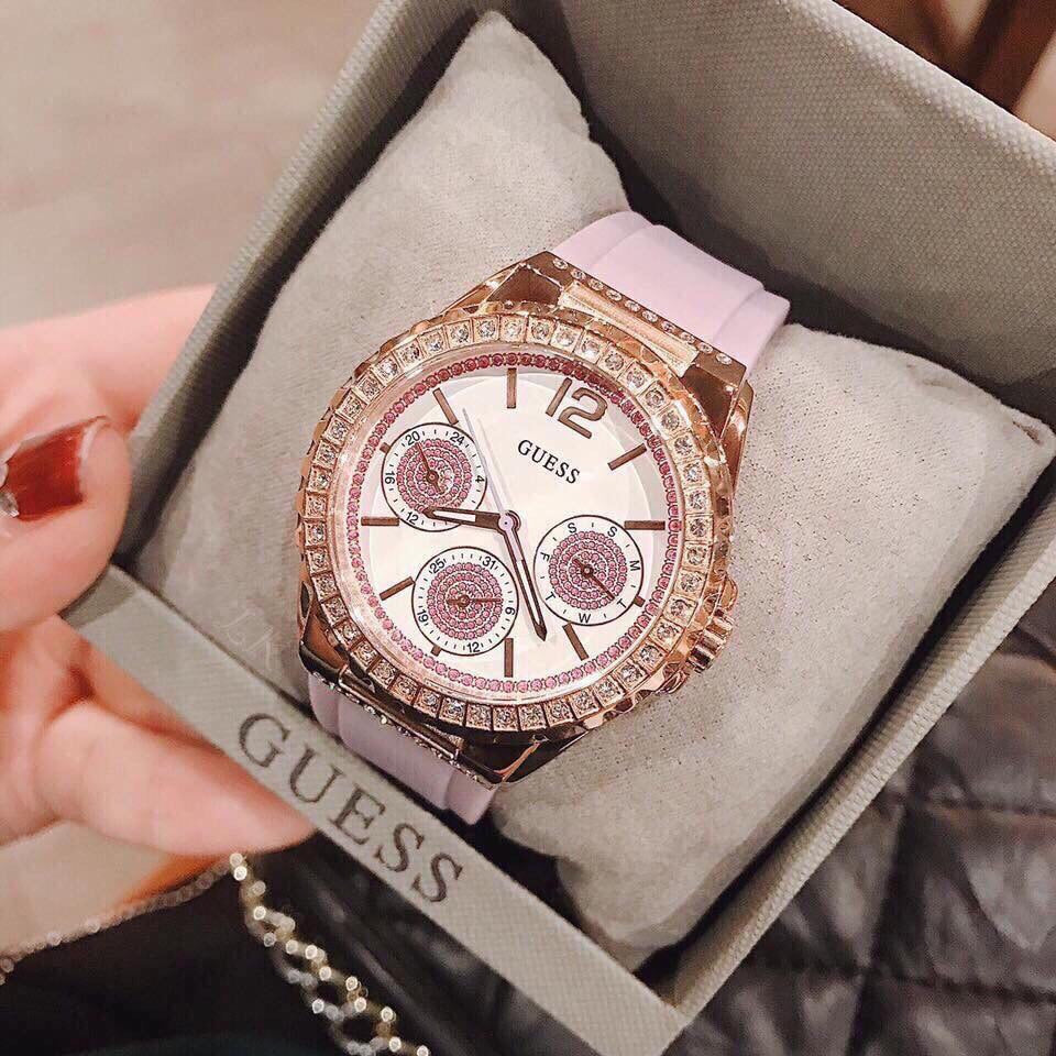  Shop Authentic Guess Starlight Diamonds White Dial Purple Rubber Strap Watch for Women - W0846L6 - Luxxuri