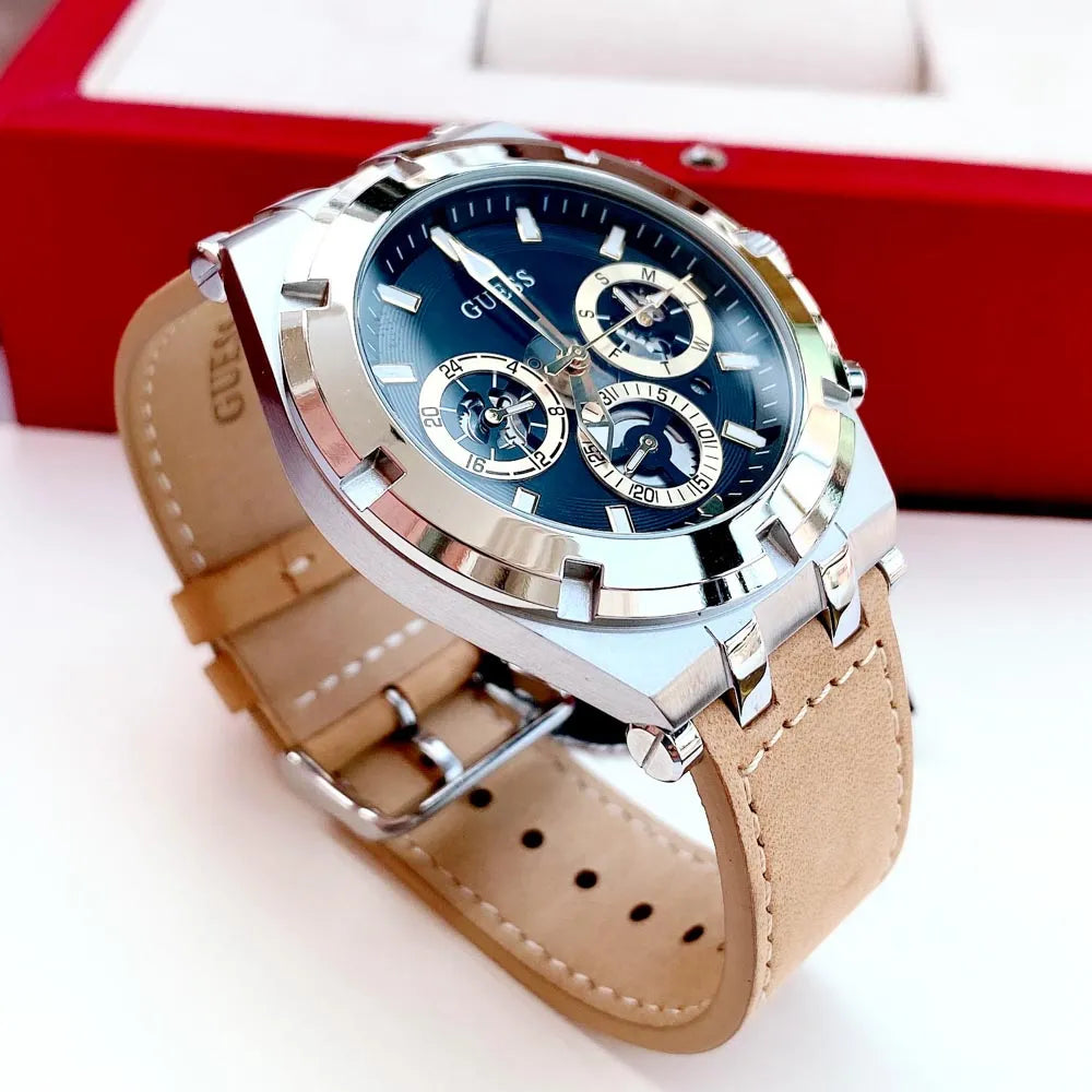  Shop Authentic Guess Continental Multifunction Black Dial Brown Leather Strap Watch for Men - GW0262G1 - Luxxuri