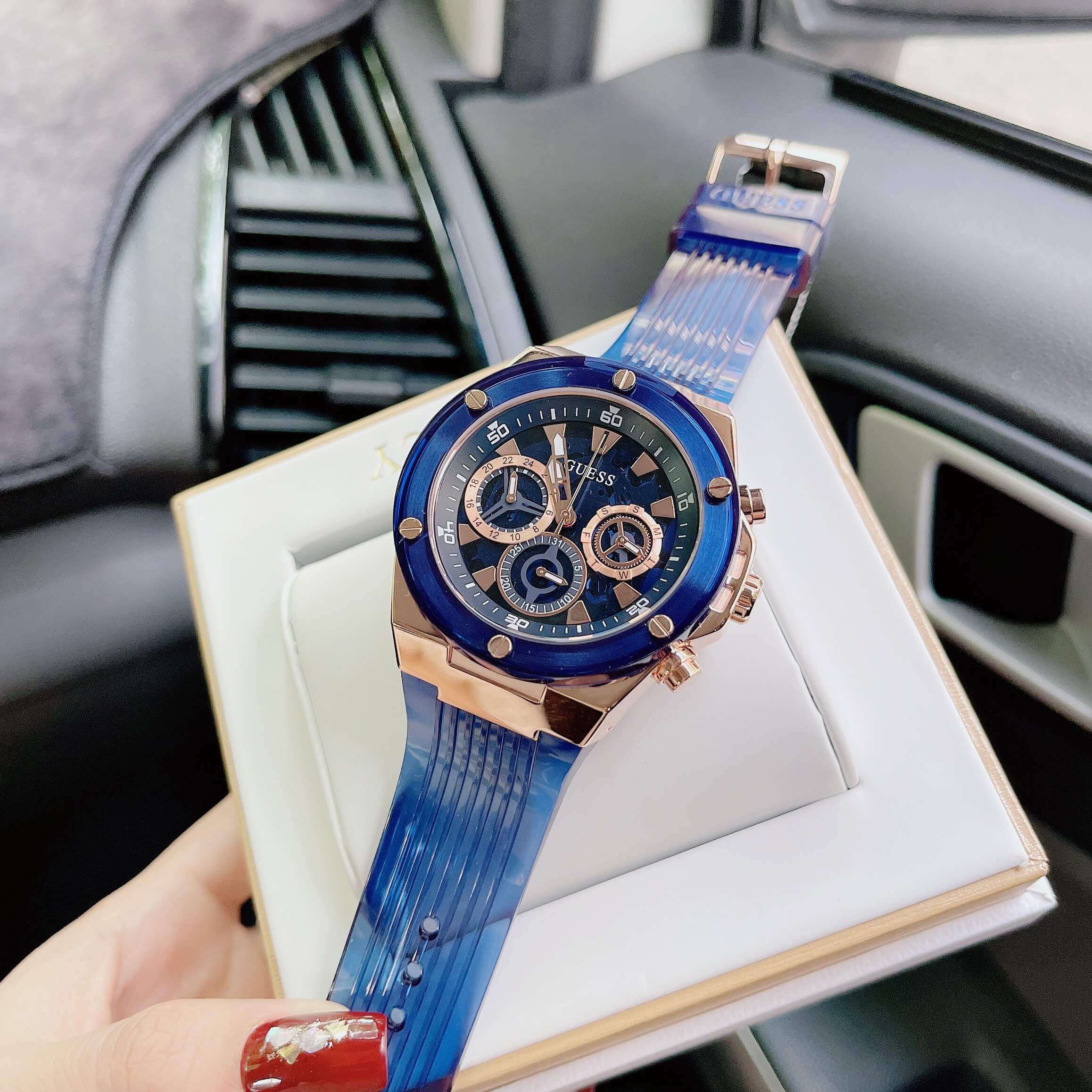  Shop Authentic Guess Poseidon Chronograph Blue Dial Blue Silicone Strap Watch For Men - GW0425G3 - Luxxuri