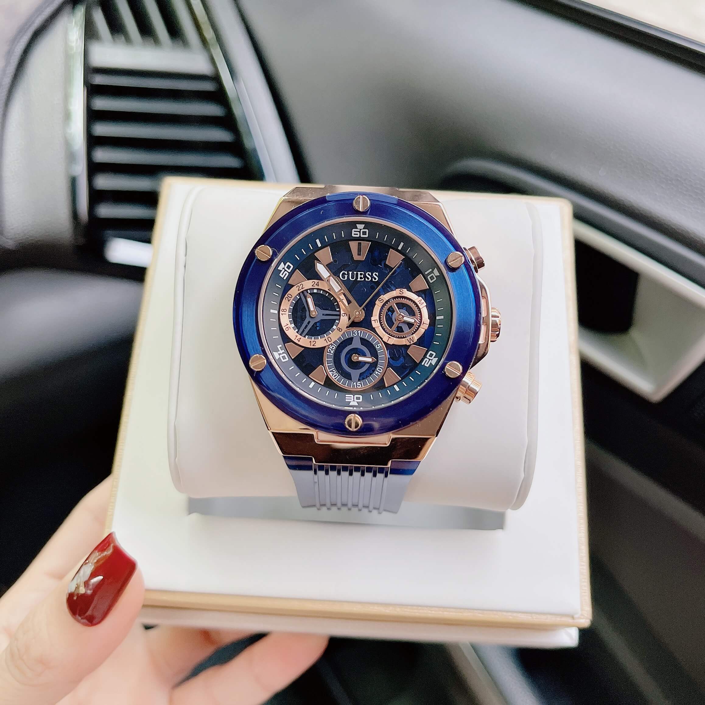  Shop Authentic Guess Poseidon Chronograph Blue Dial Blue Silicone Strap Watch For Men - GW0425G3 - Luxxuri