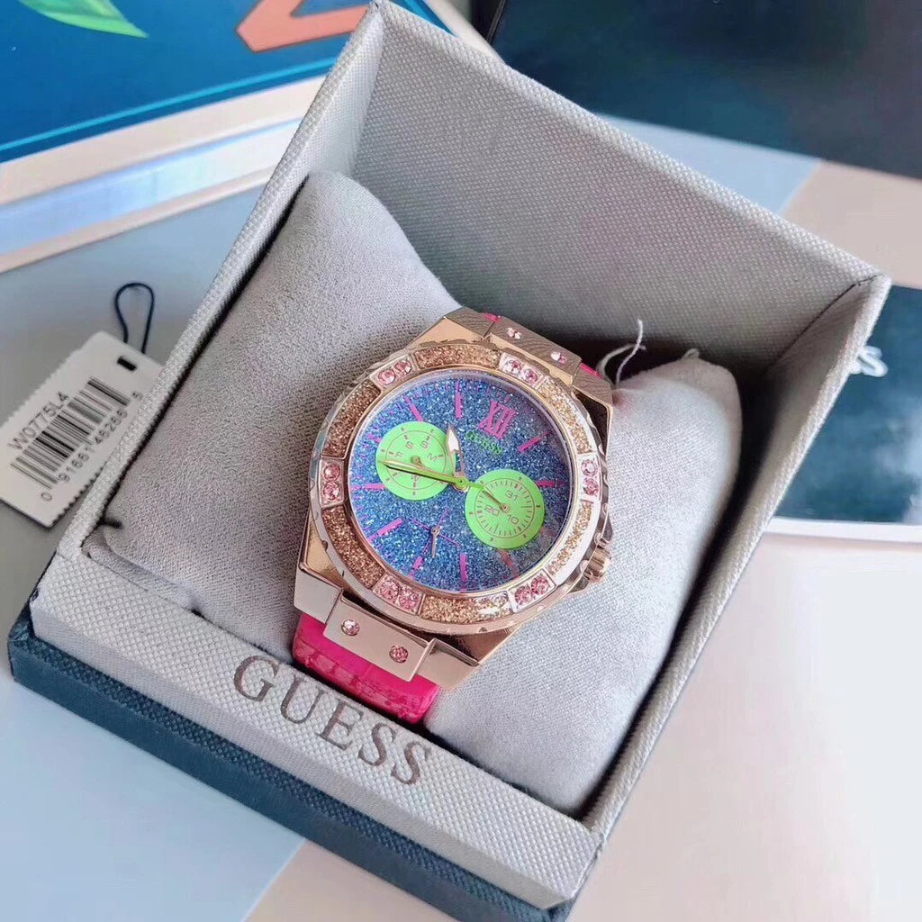  Shop Authentic Guess Limelight Quartz Multicolor Dial Red Leather Strap Watch For Women - W0775L4 - Luxxuri