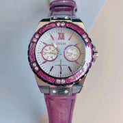  Shop Authentic Guess Limelight Quartz Silver Dial Purple Leather Strap Watch For Women - W0775L6 - Luxxuri