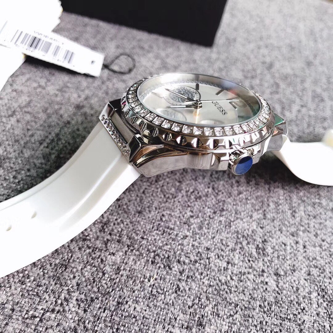  Shop Authentic Guess Starlight Multifunction Diamonds White Dial White Rubber Strap Watch for Women - W0846L8 - Luxxuri