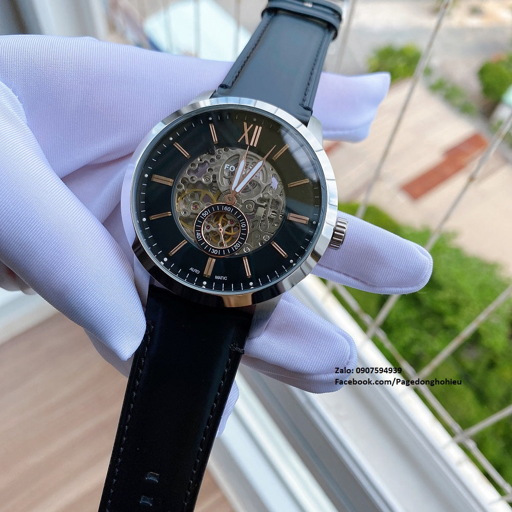  Shop Authentic Fossil Townsman Skeleton Black Dial Black Leather Strap Watch for Men - ME3153 - Luxxuri