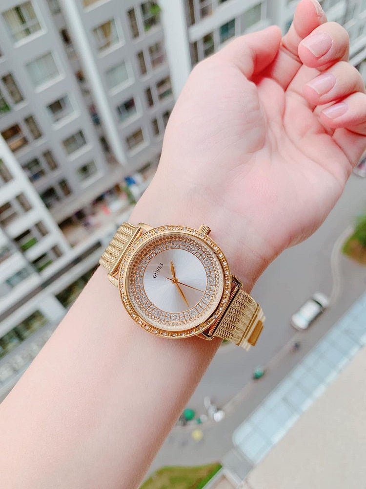  Shop Authentic Guess Willow Two Tine Dial Gold Mesh Bracelet Watch For Women - W0836L3 - Luxxuri