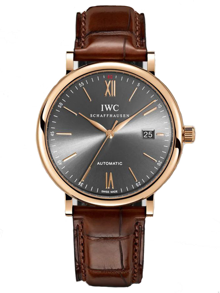  Shop Authentic IWC Portofino Automatic Grey Dial Brown Leather Strap Watch for Men - IW356511 - Luxxuri