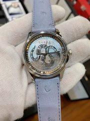  Shop Authentic Gucci G Timeless Automatic Mother of Pearl Dial Blue Leather Strap Watch For Women - YA1264113 - Luxxuri