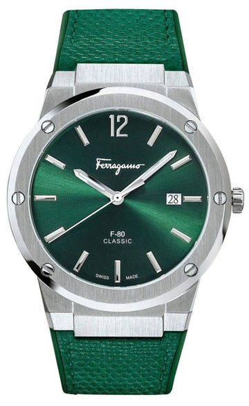  Shop Authentic Salvatore Ferragamo F-80 Classic Green Dial Green Leather Strap Watch for Men - SFDT00519 - Luxxuri