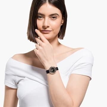  Shop Authentic Swarovski Crystalline Aura Black Dial Black Leather Strap Watch for Women - 5558634 - Luxxuri