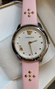  Shop Authentic Versace Audrey Quartz White Dial Pink Leather Strap Watch for Women - VELR00119 - Luxxuri
