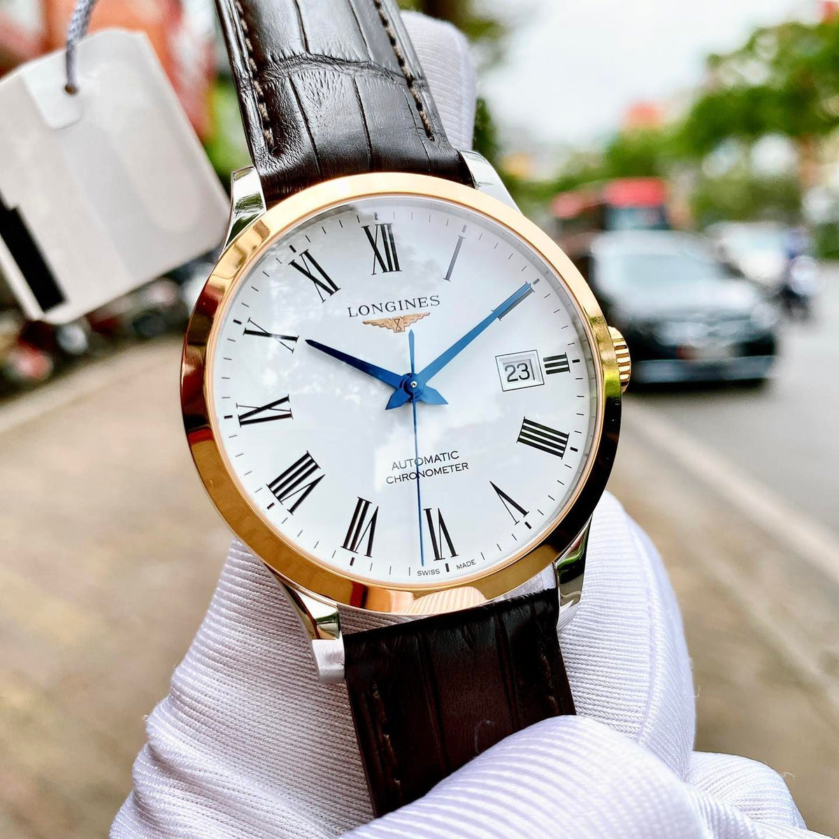  Shop Authentic Longines Record Automatic Stainless Steel 18K Gold Watch for Men - L2.821.5.11.2 - Luxxuri