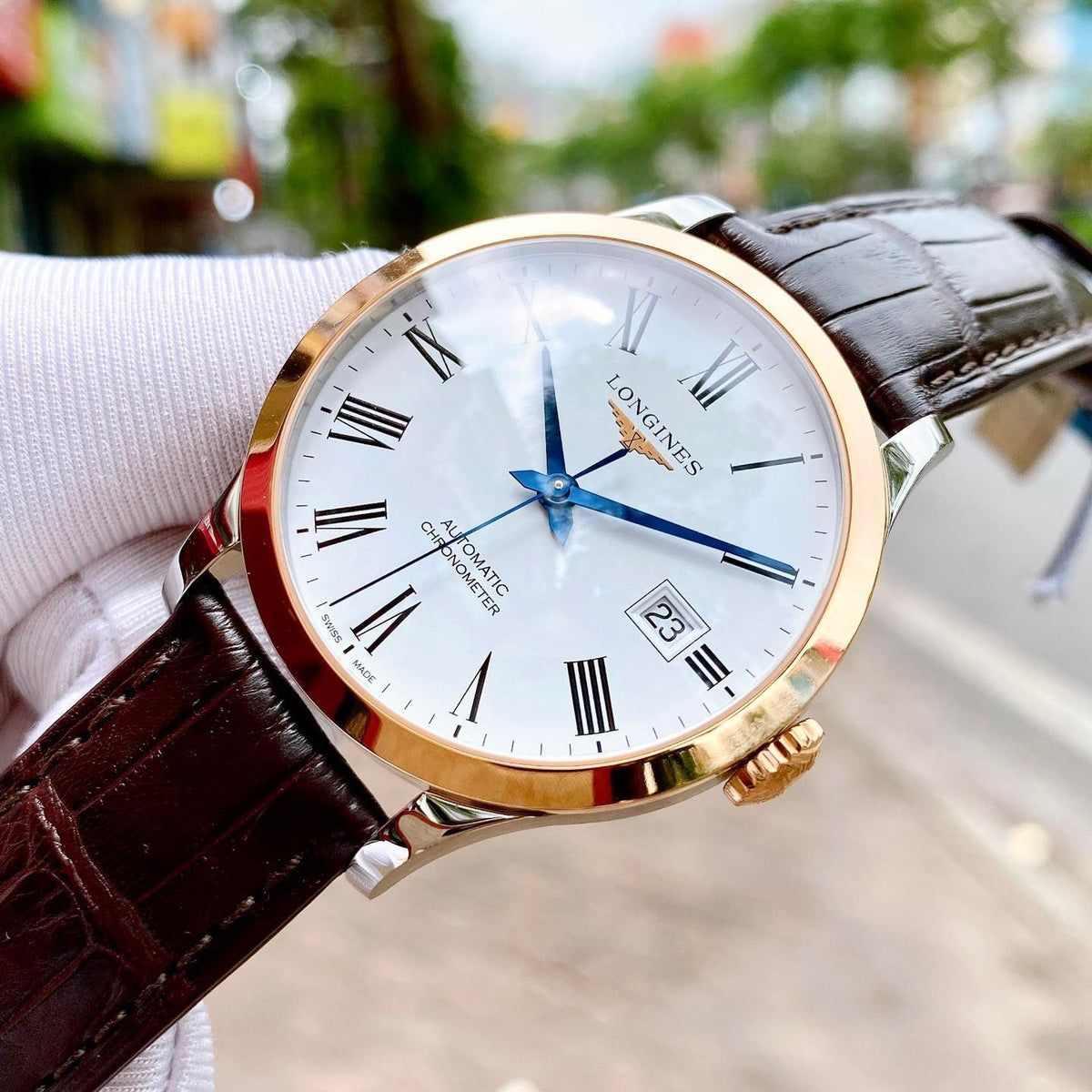  Shop Authentic Longines Record Automatic Stainless Steel 18K Gold Watch for Men - L2.821.5.11.2 - Luxxuri