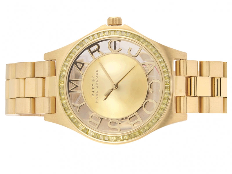  Shop Authentic Marc Jacobs Henry Transparent Gold Dial Gold Steel Strap Watch for Women - MBM3338 - Luxxuri