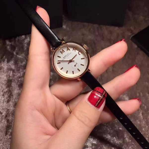  Shop Authentic Marc Jacobs Sally White Dial Black Leather Strap Watch for Women - MBM1352 - Luxxuri