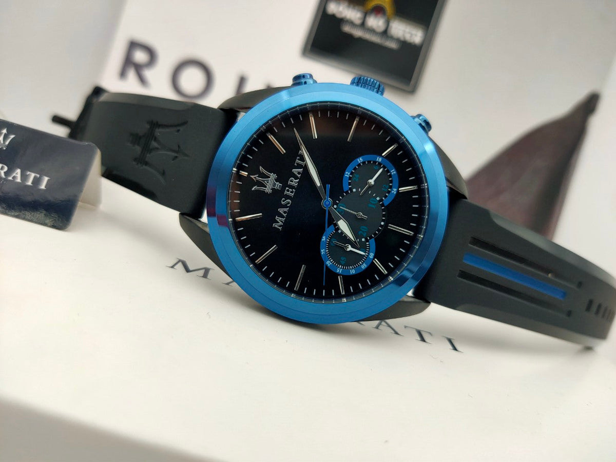  Shop Authentic Maserati Traguardo Sports Blue Dial Black Rubber Strap Watch For Men - R8871612006 - Luxxuri